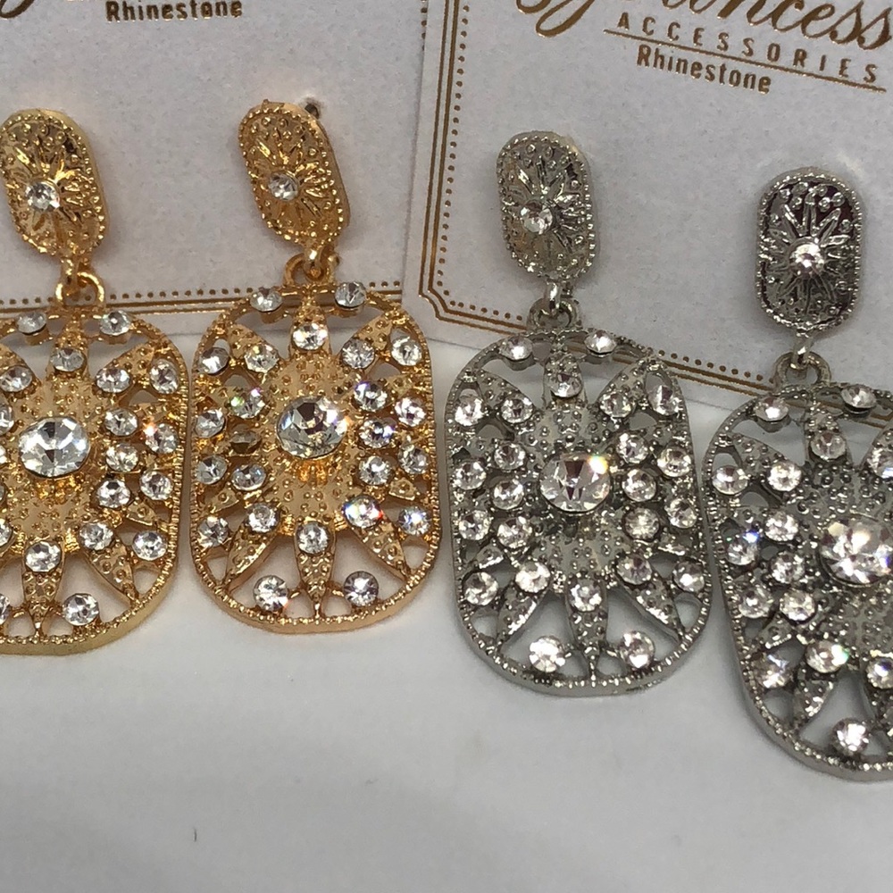 💋 Silver rhinestone or gold rhinestone Earrings - Picture 4 of 8